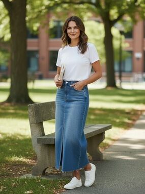 Almost Famous Denim Maxi Skirt with Front Slit